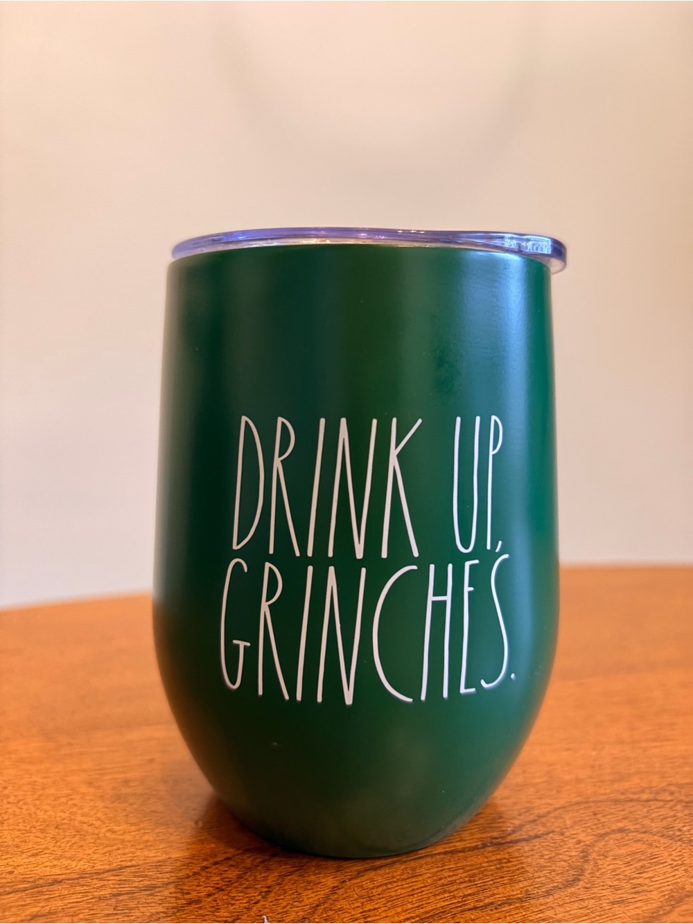 Rae Dunn Green Stainless Steel Insulated Tumbler - “Drink Up, Grinches”